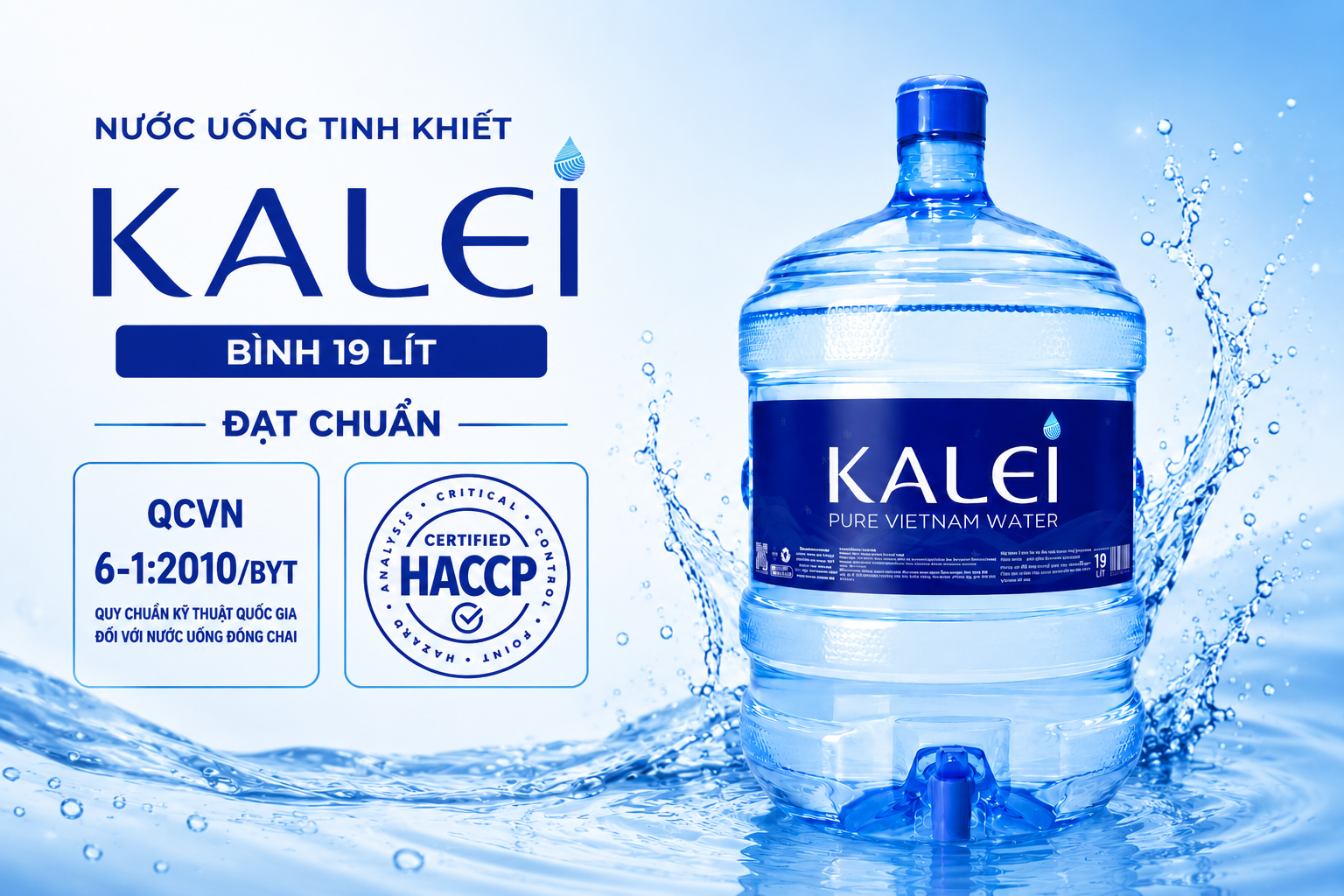 Nước uống tinh khiết RO Kalei bình 19 lít — đạt chuẩn QCVN và HACCP tại Long An
