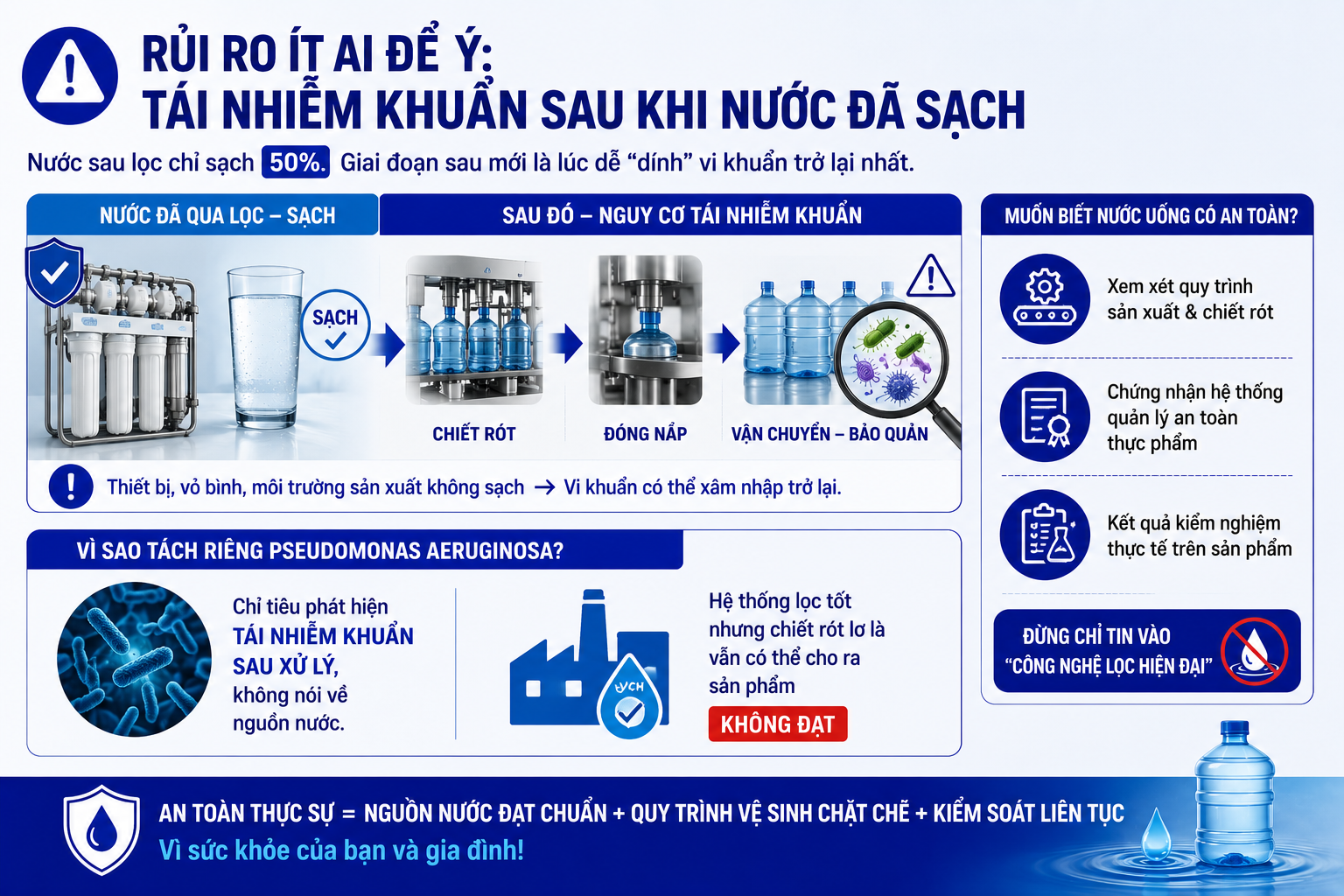 Rủi ro tái nhiễm nước sau khi sản xuất