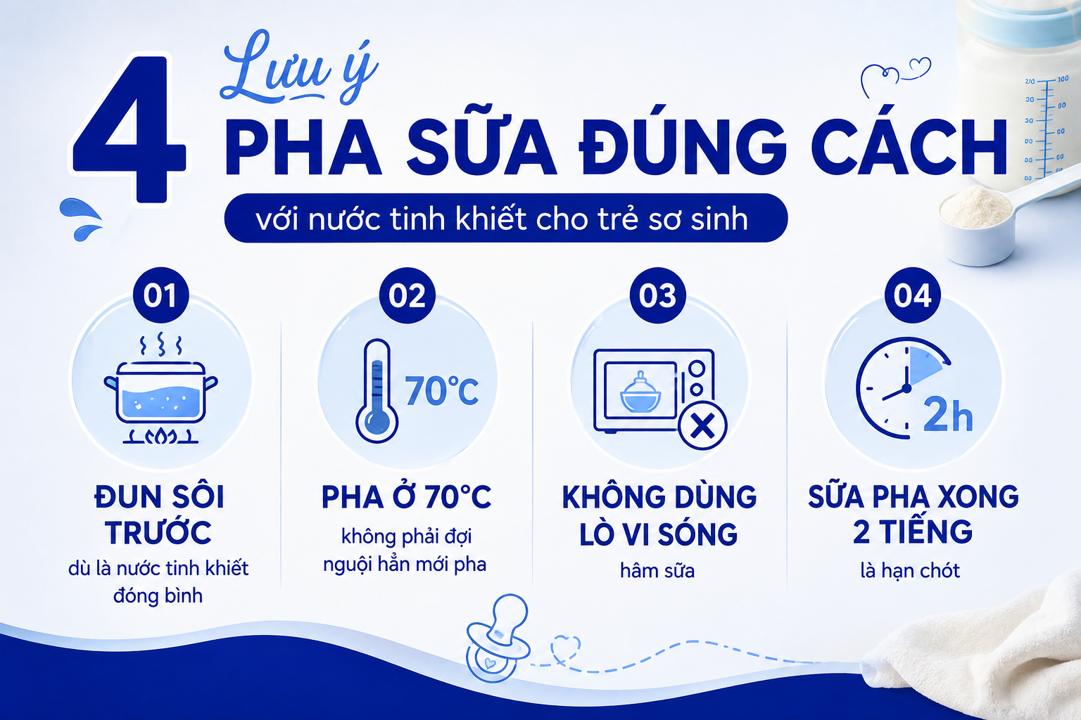 4 lưu ý khi dùng nước tinh khiết pha sữa cho bé đúng chuẩn WHO
