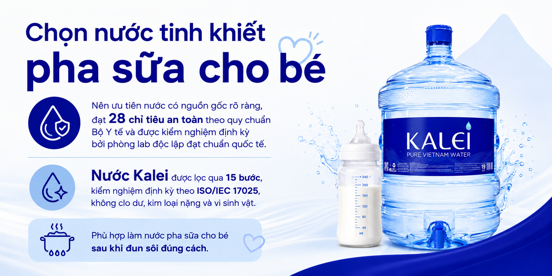 Chọn nước tinh khiết pha sữa cho bé