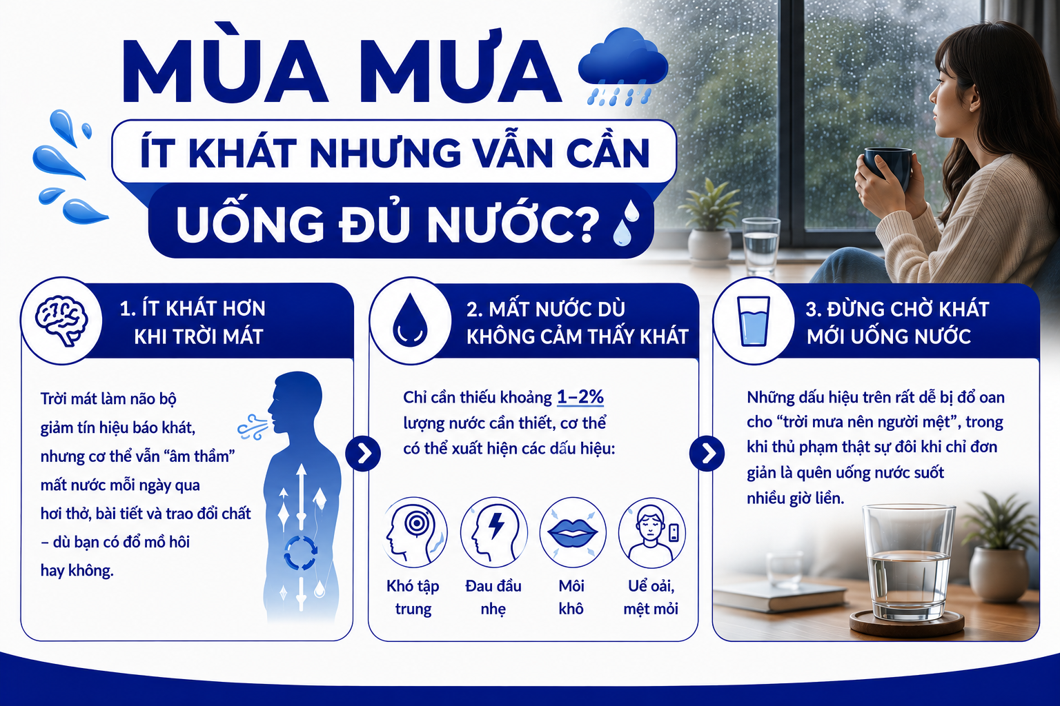 Mùa mưa vẫn uống đủ nước